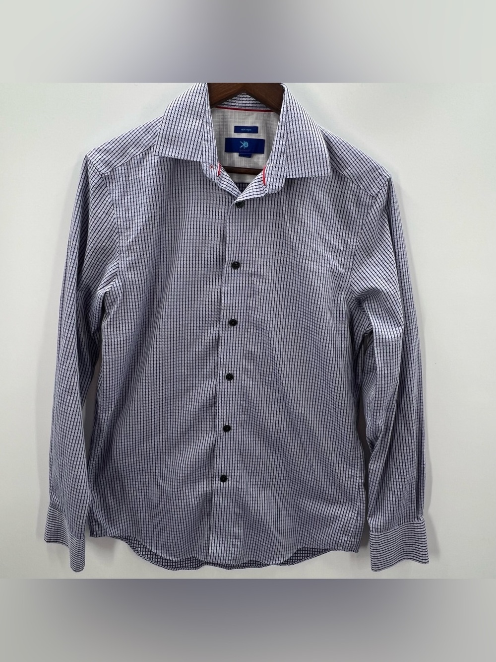452 Egara Small Men's Classic Check Dress Shirt - Blue